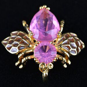 Joan Rivers Pin Fly Bee Brooch Gold Tone Pink Crystal Enamel Wings Pendant